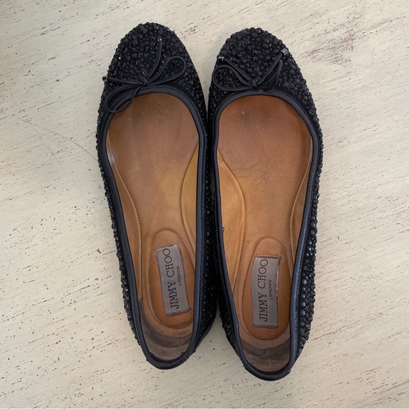 Jimmy Choo Weber Crystal Flats Rhinestone Jeweled Ballet Flat Shoes Size 37 1/2 - Picture 3 of 8